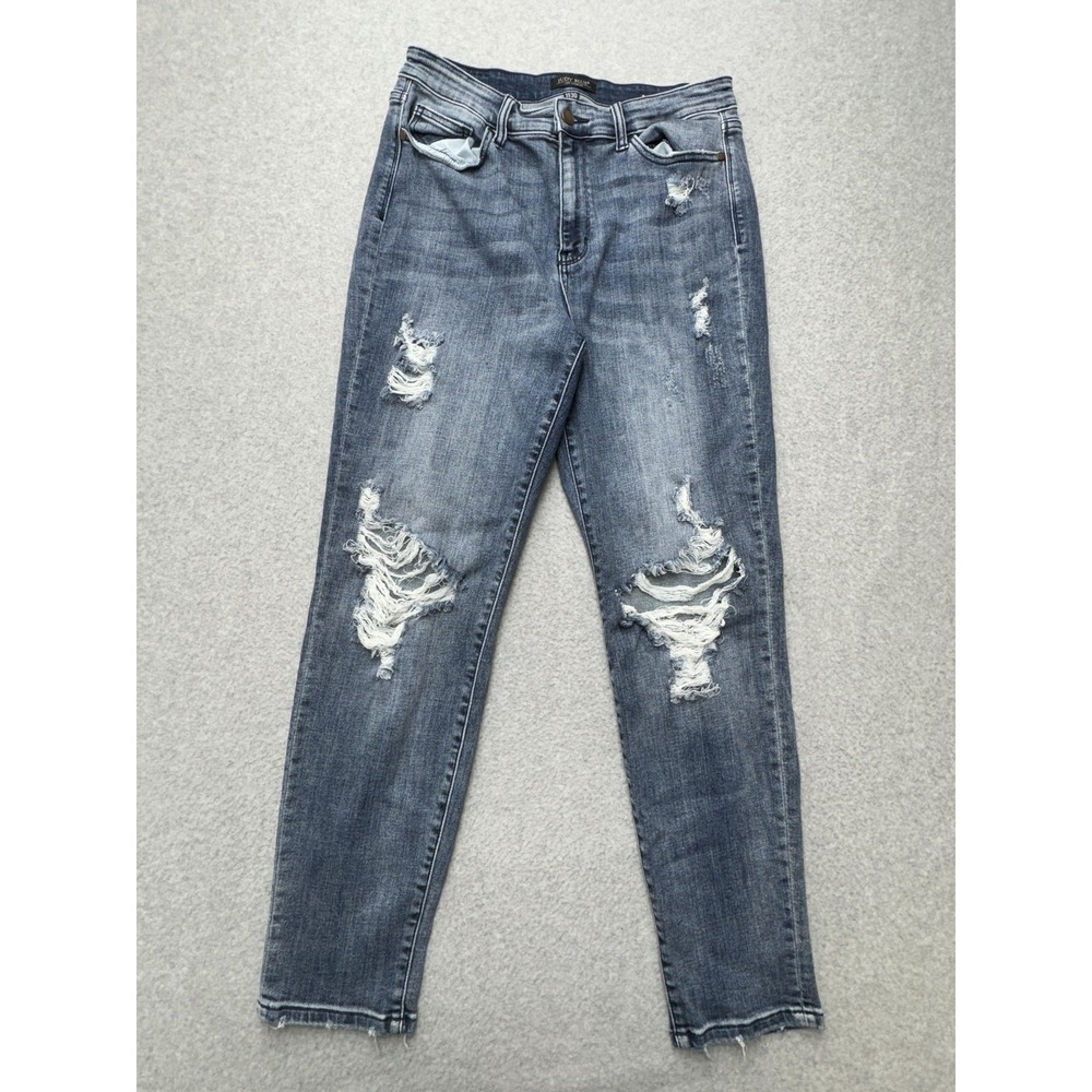 Judy Blue‎ Jeans Womens 11 30 Blue Boyfriend Fit Distressed Ripped Denim Pants